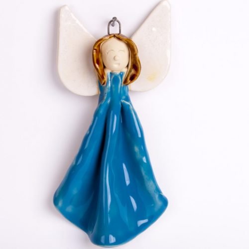 niebieski anioł wiszący na ścianę, prezent na święta pod choinkę