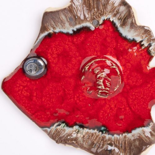 Dekoracyjna karmelowo czerwona ryba, dekoracja do powieszenia na ścianę z ceramiki