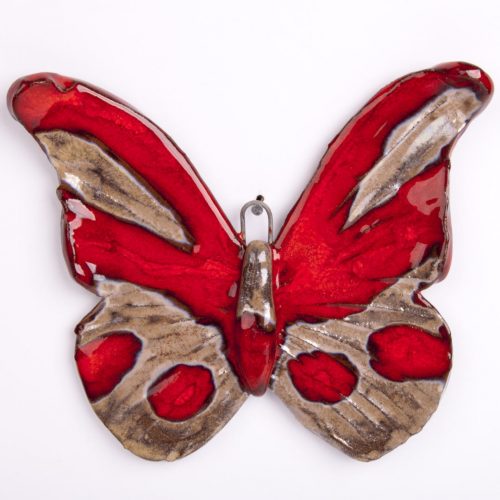 Egzotyczny motyl w czerwieni i piasku wiszący naścienny z ceramiki