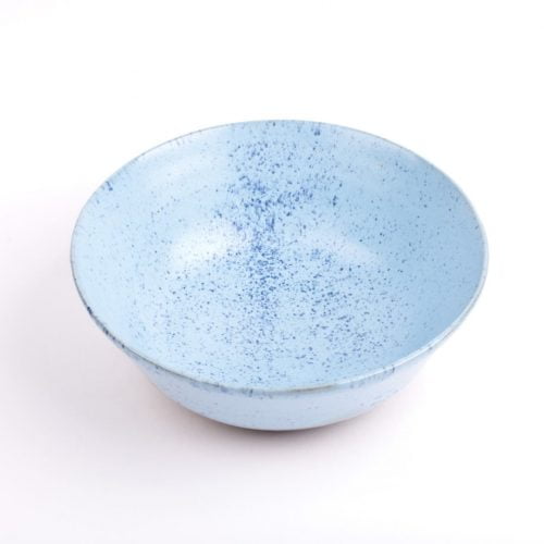 Miska z szarej gliny w jasno-błękitnym szkliwie ceramika polska