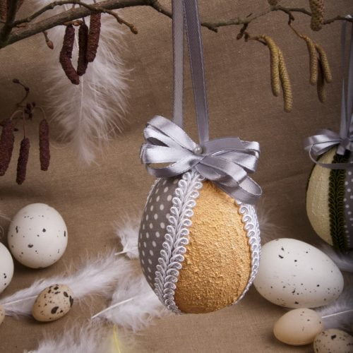 jajko wielkanocne - dekoracyjne tasiemki do powieszenia - morelowe