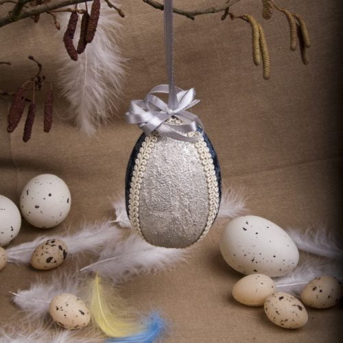 Barokowe jajo wielkanocne granatowo - szare