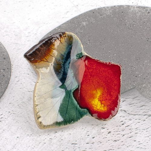 Broszka –bluszczowy liść w jesiennej tonacji ceramika