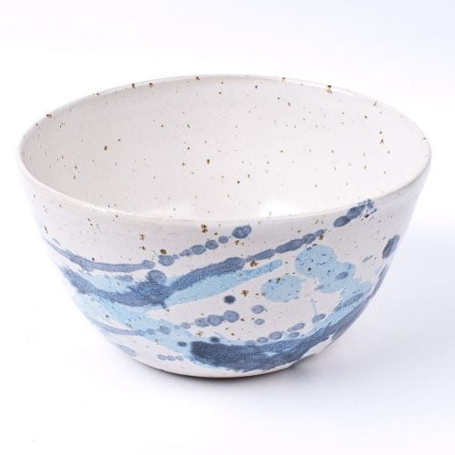 Pstrokata, biało-błękitna misa ceramiczna; 7x13,5 cm