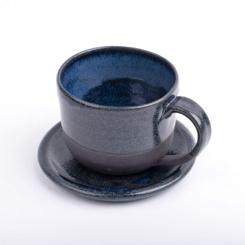 Filiżanka ze spodkiem kobaltowo-czarna, 120 ml ceramika