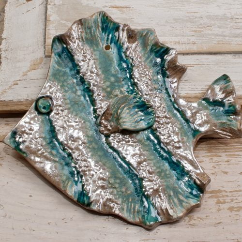Ryba w kolorach piasku i turkusu, L: 20x20cm ceramika