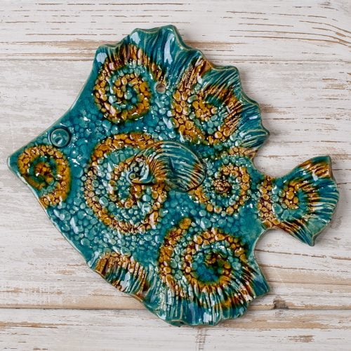 Ryba w kolorach miodowego błękitu, L: 20x20cm ceramika