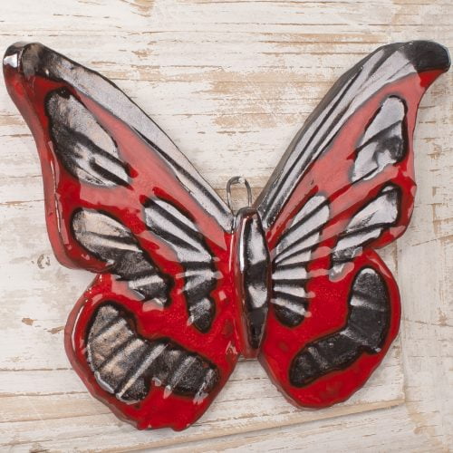 Motyl srebrzysto-czerwony, rozm. XL: 19x17cm ceramika